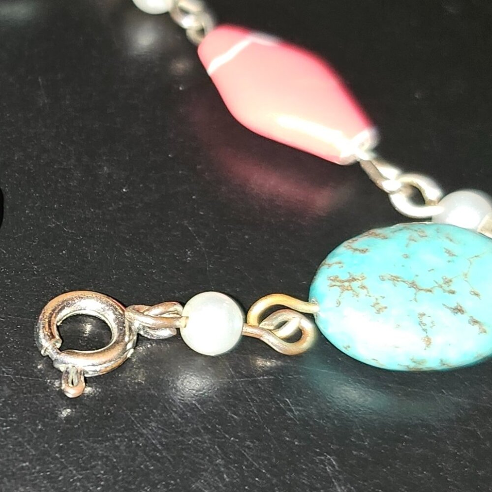 GENIUNE TURQUOISE RING, SET in SILVER and  BRACELET with FAUX STONE ACCENTS - Picture 7 of 9